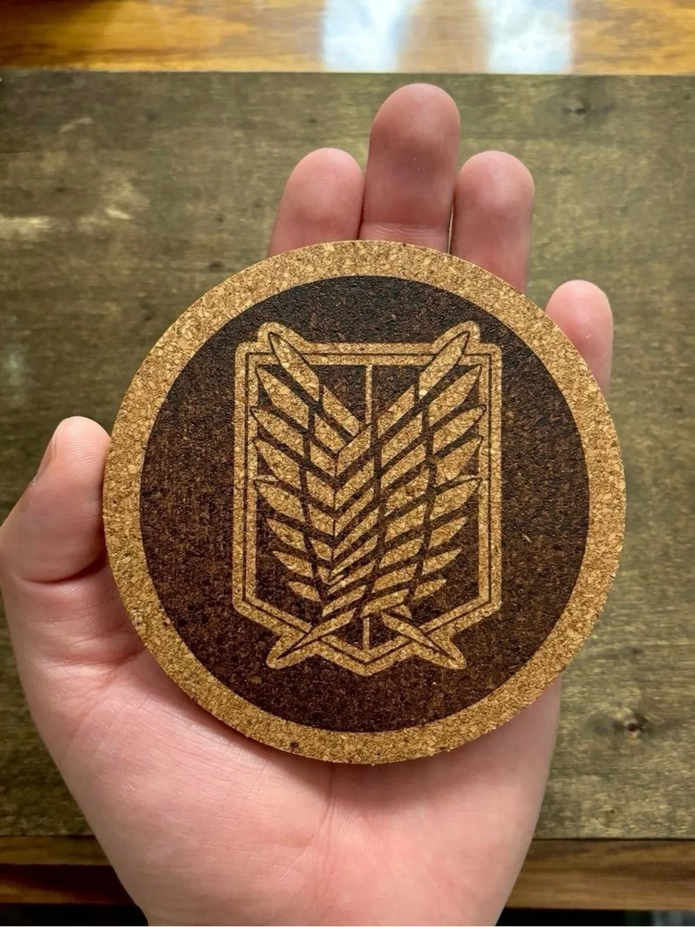 Attack On Titan Survey Corps Logo Laser Engraved Cork Coaster